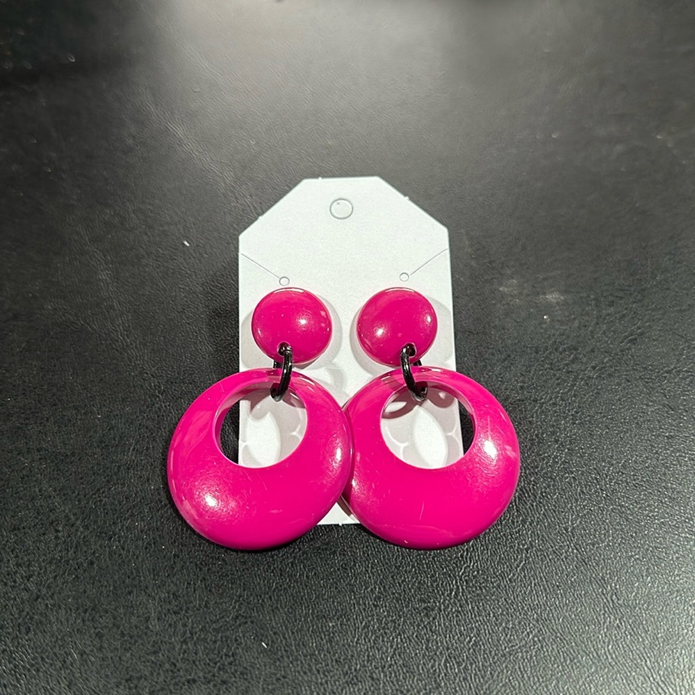 Circular Pink Plastic Earrings